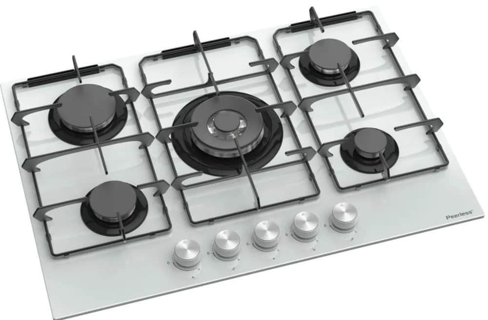 Peerless - כיריים גז 5 מבערים זכוכית לבן 70 ס”מ דגם: PR-705 GWS